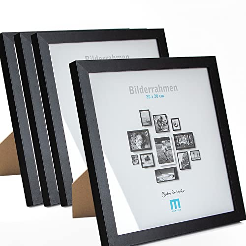 4 Stk. Bilderrahmen 20x20cm in schwarz aus MDF, minimalistisch & modern für Fotos & Bilder. Inkl. Acrylglasschutz. Eignet sich als Tisch-Aufsteller und für die Wand, Hochformat oder Querformat.