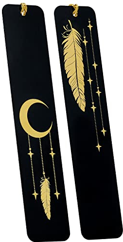 Lesezeichen, Bookmark, Lesezeichen Set Metall, 2 Stücke Schwarz Goldener Mond Feder, ruhestand Geschenke, Lehrer Studenten Geschenk, Geschenke für Frauen, Beste Freundin Geschenke, Weihnachtsgeschenke