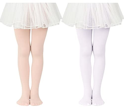 Durio Strumpfhose Mädchen Elastisch Babystrumpfhose Ballettstrumpfhose Tanzstrumpfhose Anti-Rutsch Weiß u. Pink 6-9 Jahre (Tag Size L)
