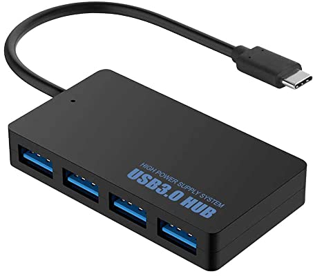 OcioDual Hub de Tipo C a 4 Puertos USB Datos hasta 5Gbps Negro para PC Ordenador Portatil Laptop Ladron Type C a 4 Tomas USB3.0 M/H Entrada Toma Corriente