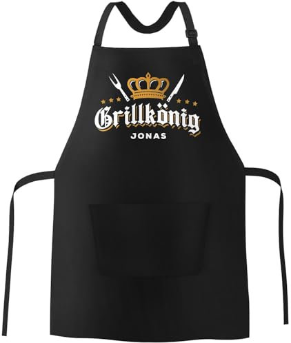 SpecialMe® Grillschürze mit Namen personalisiert Grillkönig Wunschname Krone Premium Baumwollschürze schwarz unisize