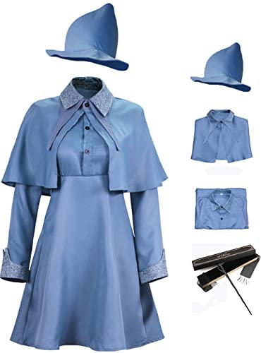 Foanja Fleur Delacour Costume Adulte Femme Cosplay École Magique Magicien Bleu Cape Robe Chapeau Complet Baguette