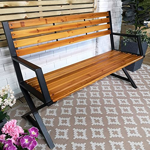 Samuel ALEXANDER Kendal 2 Person Outdoor Modern Cross Design Metal Wooden Garden Patio Bench