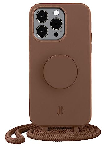 PopSockets x Just Elegance iPhone Case - Necklace Case - Mobile Phone Case Compatible with iPhone 14 Pro Max 6.1 Inch - iPhone Protective Case with Removable Cord and Finger Holder (Brown Sugar)