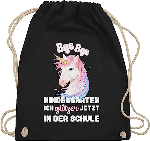 Shirtracer Turnbeutel Rucksack - Schulanfang & Einschulung Geschenk - Bye Bye Kindergarten ich Glitzer jetzt in der Schule Einhorn - Unisize - Schwarz einschulung-schulanfang schulanfänger