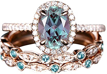 Damen Mädchen Ringe 3pcs Vintage Unique Oval Cut Verlobungsring Rose Gold Ring Art Deco Braut Ehering für Frauen Ringen Set
