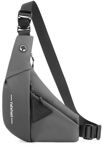 FOLOVEYA Brusttasche Herren Umhängetasche Klein Sling Bag Schultertasche Leichte Crossbody bag für Sport Radfahren Reisen Wasserdicht Polyester Sling Rucksack Graue Rechte Schulter