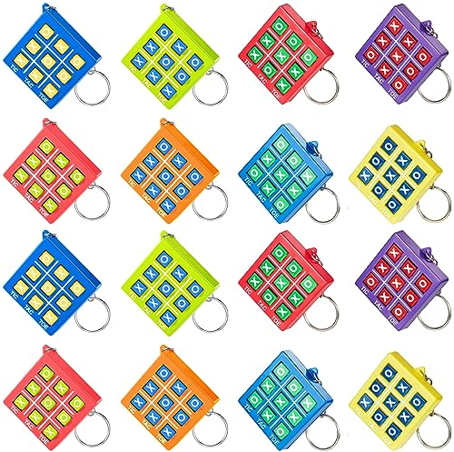Porte-Clés de Tic Tac Toe pour Enfants de 8 à 12 Ans Porte-Clés en Plastique pour Clip de Sac à Dos Faveurs de Fête d'Anniversaire pour Garçon Fille (Mélange de Couleurs, 16)