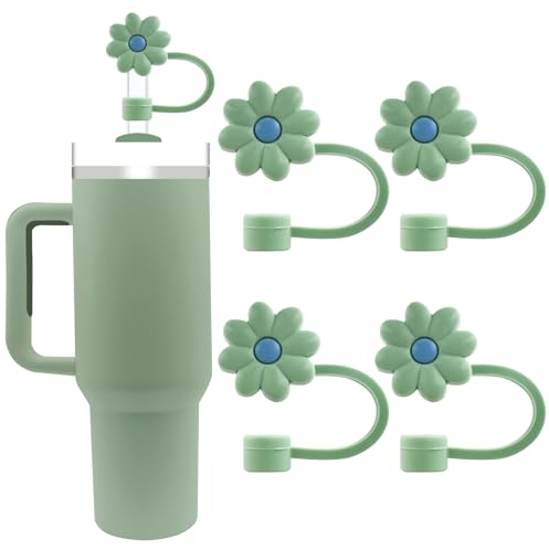 Velaco 4PCS Green 0.4in/10mm Diameter Silicone Straw Covers Cap Compatible with Stanley 20 30&40 Oz Cup, Straw Toppers for Stanley 40 Oz Tumbler with Handle, Dust-Proof Straw Caps for Water Bottle