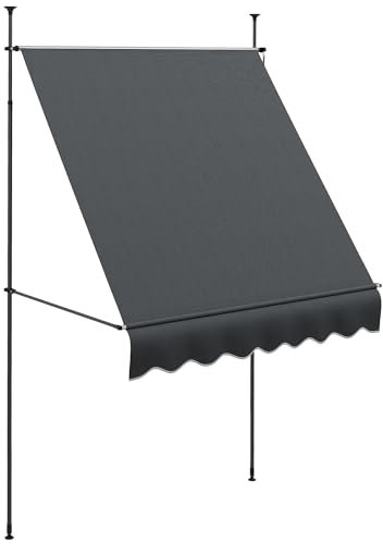 Outsunny Toldo Manual Retráctil 2x1,2 m Toldo Exterior Terraza Enrollable Altura Ajustable con Manivela 210-300 cm Sin Taladro Protección UV30+ para Balcón Jardín Gris Oscuro