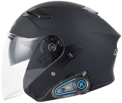Bluetooth Jet Helm 3/4 Motorradhelm Halbhelme Brain-Cap Mit Visier Retro Scooter Offenem Helm Für Herren Damen DOT/ECE-Zugelassen Motorrad Rollerhelm Halbschalenhelm 2,L:59-60CM
