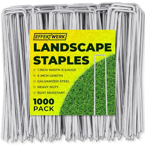 EFFEKTWERK Gartenpfähle (6 Zoll / 150 mm, 1000 Stück), verzinkte U-förmige Landschaftsklammern, Stoffstifte für die Installation von Unkrautbarrieren und Rasen