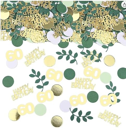 DazzJoy Konfetti 60 Geburtstag Deko Grün Gold,Tischdeko 60 Geburtstag Frau Männer,Happy Birthday 60. Geburtstag Deko,Confetti Streudeko Geburtstag 60,Deko 60 Geburtstag Frau,Geburtstagsdeko 60