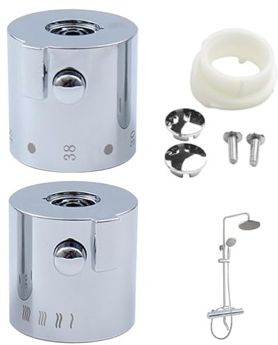 Thermostatic Control Handles,Thermostatic Shower Mixer Knob Chrome Finish Shower Temperature Control Handle Knob for Bathroom Washroom Kitchen, Shower Flow Control Valves