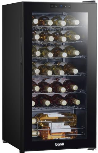 28 Bottle Free Standaing Wine Cooler Fridge - Touch Controls & LED Backlit Black