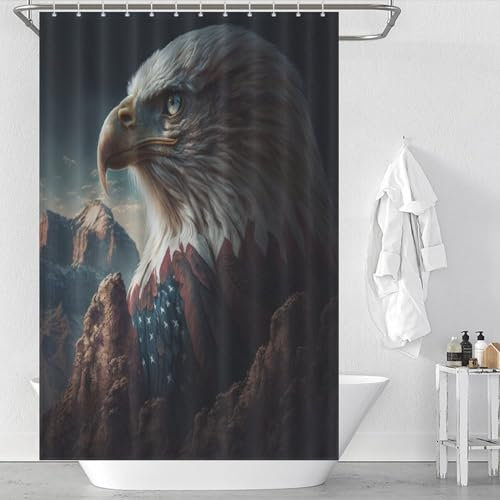 PAZZK American Eagle USA Kunst Duschvorhang Textil Duschvorhang Stoff Mit Ringen, Wasserdicht Duschvorhang Waschbar Badewanne Shower Curtains Digitaldruck Polyester, 48x72Inch（122x183cm）