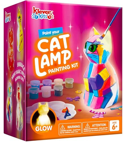 Klever Kits Katze Lampe Bastelset Kinder ab 6+ jahre,Basteln Mädchen ab 6 7 8 9 10 11 12 jahre,Kreatives Geschenke für Mädchen und Jungen, Katze Spielzeug Kinder,DIY Katze Lampe Malset
