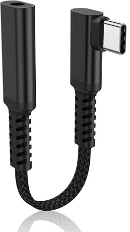 HATMINI 90 Degree USB C to 3.5mm Headphone Cable,90 Degree Type C Male to 3.5mm Female Aux Audio Dongle Converter,for devices with Type-C interface (C)
