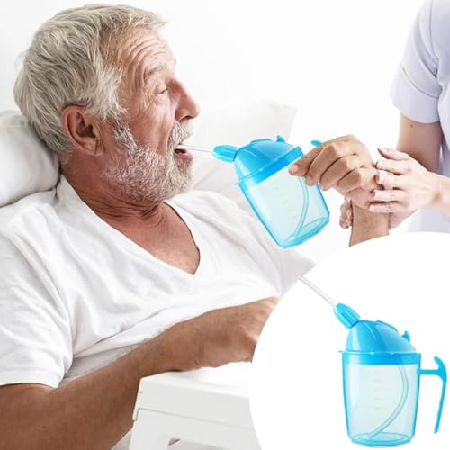 Elderly Drinking Cup Feeding Sippy Cup Drinking Beaker Cup for Disabled Adults, Convalescent No Spill Feeding Cup with Straw for Elderly Maternity Drink Water Porridge Soup 350ml Sippy Drink Water