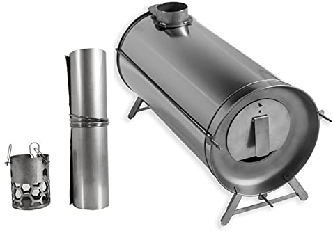 Portable Titanium Wood Stove with Chimney Pipe and Storage Bag - Camping Tent Stove for Hiking, Backpacking, Picnic, BBQ - Foldable Outdoor Cooking Equipment