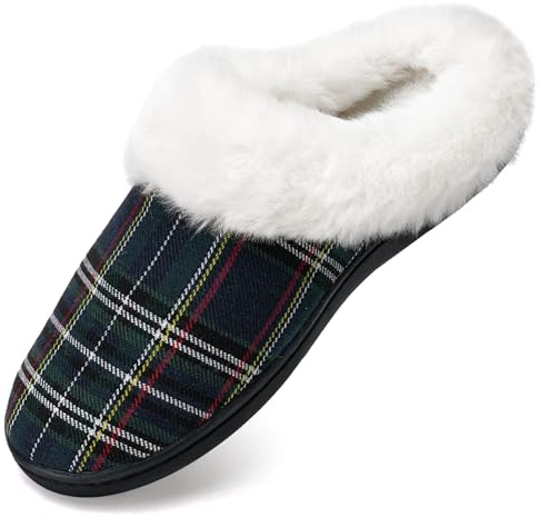 Women's Christmas Memory Foam Slippers - Winter Warm Home Footwear (Green, 8.5 UK)