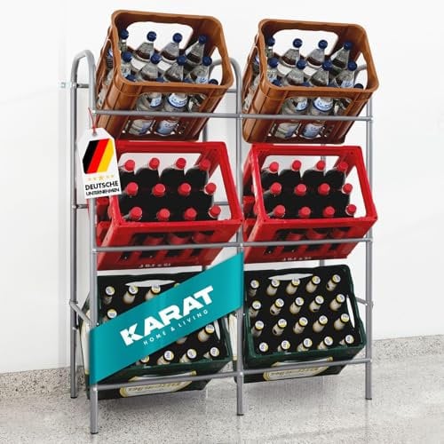 KARAT Kisten Aufbewahrung für 6 Kästen Getränkekistenregal, Flaschenregal, Getränkekistenhalter für Keller, Speisekammer, Garage aus Metall in grau 96,5x32,5x115,5 cm (Rocket)