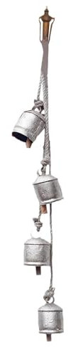 Kuhglocken an einem Seil, Eisen, Schmiedeeisen, rustikale Glocke, handgefertigt, antikes Silber, Wandbehang, Seilglocken, Weihnachtsglocke