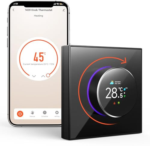 Funspread Smart Thermostat Fussbodenheizung Elektrisch - Wandthermostat WiFi Digital Thermostat mit Alexa, Google Home, Tuya, Smart Life App Drehschalter TFT LCD Monitor 16A Schwarz