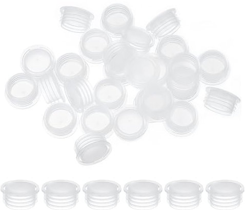 PATIKIL Salt and Pepper Shaker Stoppers 17mm/0.67, 25Pcs Plastic Salt Shaker Plug Replacement with Pull Ring Reusable Clear Round End Cap for Pots Bottles Pipes