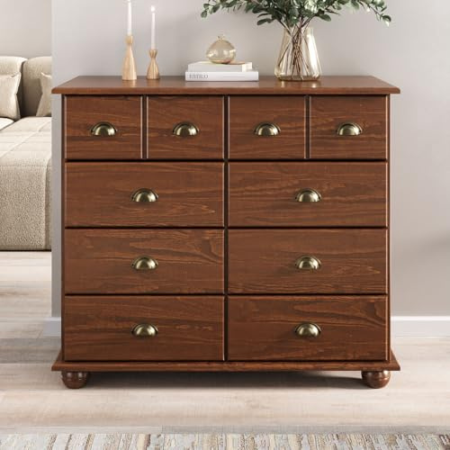 IDIMEX Schubladenschrank Colmar, schöne Kommode mit 8 Schubladen, praktischer Apothekerschrank in Kastanie, Elegantes Sideboard mit Muschelgriffen