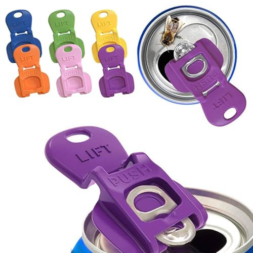 6 Pack Easy Tab Opener & Drink Protector, Colorful Soda Can Opener and Cover, Plastic Drink Can Protector Cap for Coke Beer