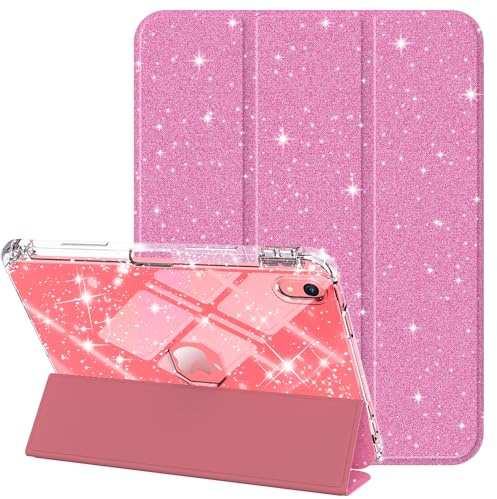 Custodia con glitter per iPad (A16) di 11a generazione 11 pollici 2025/iPad 10a generazione 10,9 pollici 2022 in pelle lucida/cover posteriore trasparente scintillante/portapenne/supporto/spegnimento