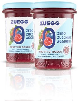 Zuegg, Composta Zero Zuccheri Aggiunti Frutti di Bosco, 60% di Frutta, Solo 10 Calorie per Porzione - Senza Glutine, Senza Conservanti ed Edulcoranti Artificiali, Prodotto Vegano (2 x 220 grammi)