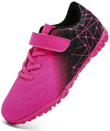 PiDaGlobal Chaussures de Football Garçon Fille Chaussures de Futsal Professionnelles avec Crampons Adolescents Antidérapants pour l'entraînement Enfant Chaussures de Sport 31EU Rose