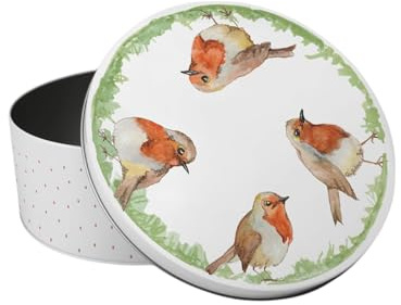 Purely Home Robins Small Cake Tin - British Birds & Nature Rhiannon Chauncey Kitchen Gifts - Round Metal Storage Container for Baking 18 x 7cm