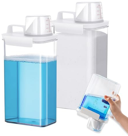 Waschmittel Aufbewahrung, Luftdichter Waschmittelspender mit Messbecher, Mehrzweck Waschmittelbox, Transparente Waschpulver Aufbewahrungsbox, für Wäschereien (2300ml-Ohne Skala-2Stück)