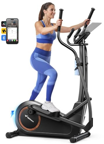 MERACH Selbstbetriebener Crosstrainer für Zuhause, 42 cm Schrittlänge, Ultraleiser Ellipsentrainer mit Magnetwiderstand, 16 Widerstandsstufen, Bluetooth, App & Pulssensor, bis 150 kg