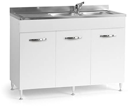 azurlone Sottolavello Colore Bianco per lavello Inox Cm 120x50xH 85 con 3 Ante