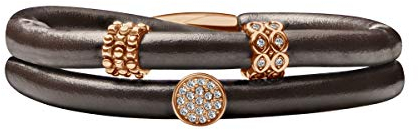 Quiges Damen Leder Wickelarmband Braun 44cm mit Charm Beads Rosegold Edelstahl Magnetverschluss
