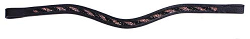 QHP Stirnband Lizzie Leder schwarz mit Strass-Steinen in 2 Farben diagonal verlaufend (Pony, Schwarz/Rose)