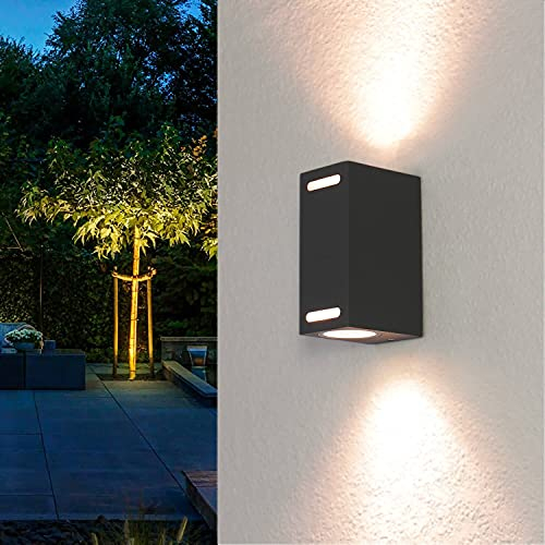 Licht-Erlebnisse Moderne Wandlampe Up Down Grau Anthrazit Aluminium IP44 GU10 Wandstrahler Außen AALBORG Haus Garten