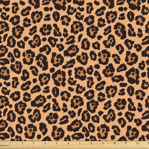 ABAKUHAUS Leopard-Druck Gewebe als Meterware, Exotischer Afrikaner, Dicht Gewebter Stoff zum Nähen Polster Wohnaccessoires, 3M (148x300cm),Hell Orange Schwarz