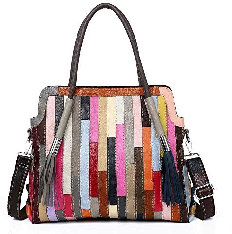 Segater Damen-Handtasche, Boston-Design, echtes Leder, bunt, groß, Bunt, mittlere Größe 2.,