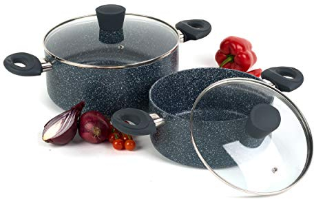 Russell Hobbs COMBO-4839A Nightfall Stone Cooking Pots - 20cm , 24cm Stock Pots With Lids, Non-Stick Pots & Pan Set, Induction Hob Casserole Dish, Lightweight 3mm Aluminium, Stay Cool Handles