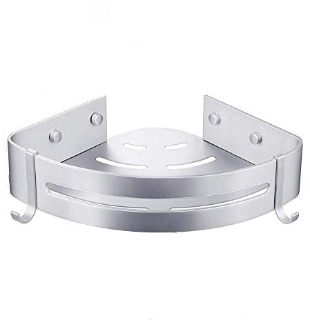 Bogeer Duschregal ohne Bohren, Badezimmer-Eckregal – Aluminium-Dusch-Caddy, Aufbewahrungskorb mit Haken, Badewannen-Duschwanne – Dusch-Organizer Aufbewahrungskorb (einlagig)
