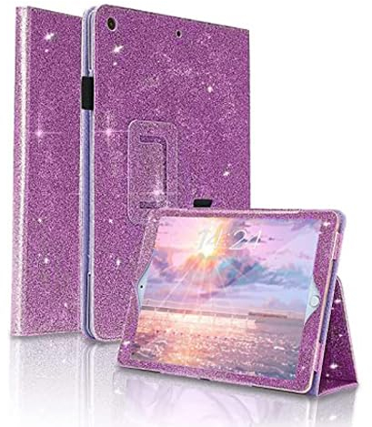 Fansong Hülle für iPad 10.2 Zoll (9./8./7. Generation), PU Leder Glitzer Schutzhülle Mit Auto Schlafen/Wachen, Stifthalter, Ultradünne Smart Cover für iPad 2021/2020/2019, Lila