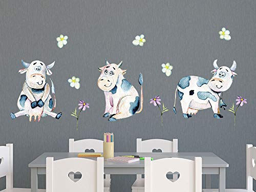 GRAZDesign Wandtattoo Kinderzimmer lustige Kühe, Wandaufkleber für Jungen Mädchen, Wanddeko Wandsticker Deko für Babyzimmer Baby Tiere, Aquarell / 57x80cm