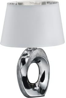meineWunschleuchte Tisch-leuchte mit Keramikfuß & Stoffschirm Silber Weiß | Höhe 33cm, mit E14 LED stufenweise dimmbar, mit Schurschalter, modernes Design, dekorative Nachttischlampe