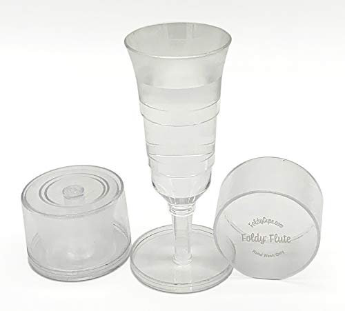 FoldyCups.com Travel Wine / Champagne Glasses (Set of 2) - Clear Plastic Portable / Collapsible Flute Style Cup For Picnics, Camping And Boozing On The Go