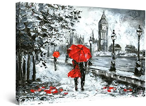 Startonight Impression sur Toile Noir et Blanc Londres Parapluie Rouge - Tableau Abstrait - Decoration Murale Salon Moderne - Image sur Toile - 60 x 90 cm Idée Cadeau Élégante et Originale Lumineux